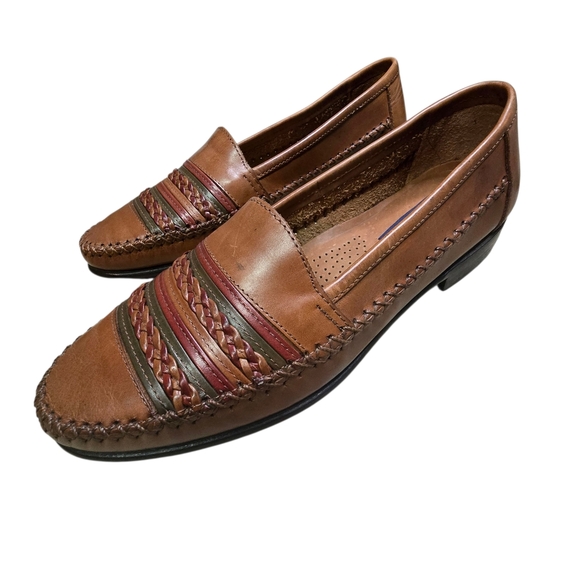 Giorgio Brutini Mens Shoes 7D Le Glove Loafers Brown Leather Woven Tri-Color - Picture 1 of 14
